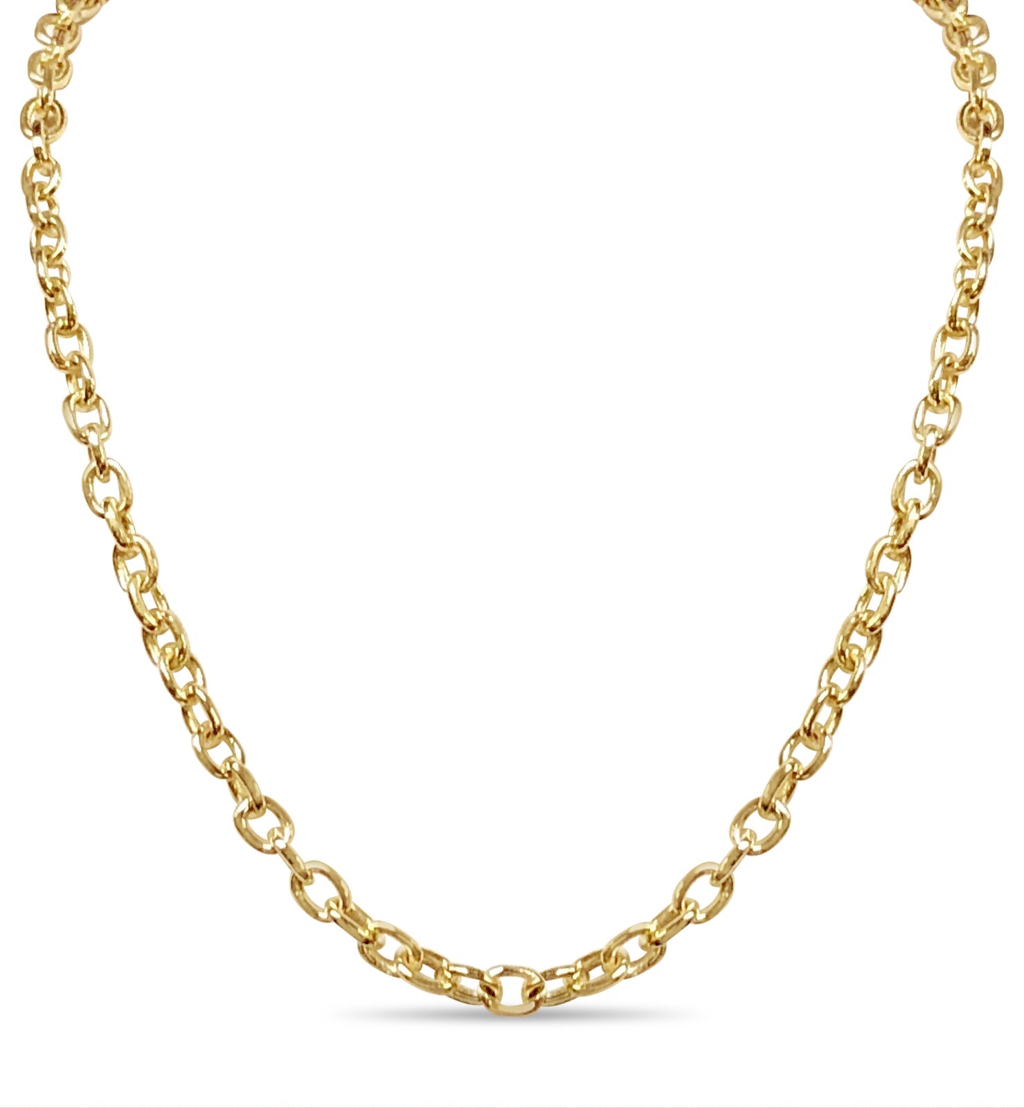 Fancy Rolo Solid White/Yellow/Rose Gold Handmade Necklace , 6mm, 16-30 Inch