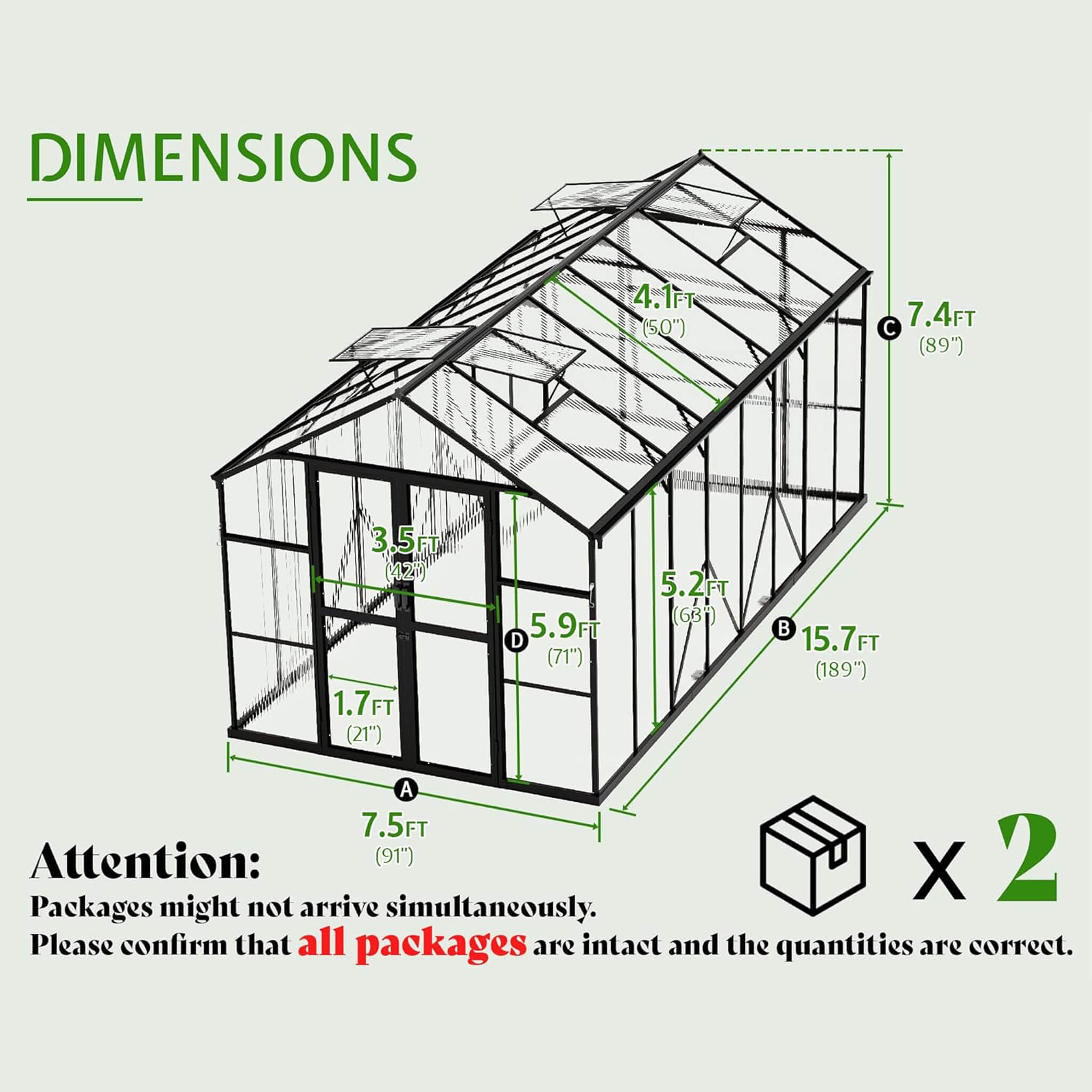 [08X16FT] Premium Polycarbonate Outdoor Walk-In Patio Greenhouse With Double Swing Doors, 4MM