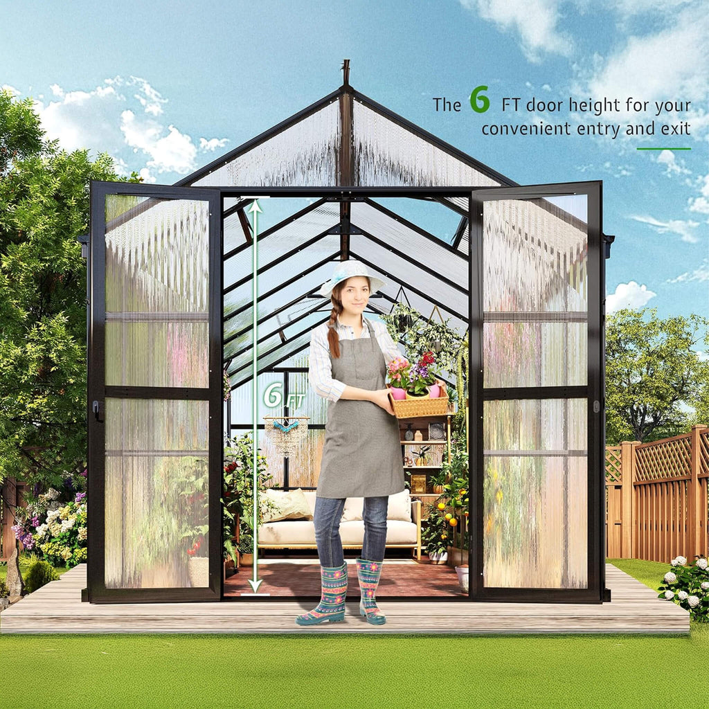 [08X16FT] Premium Polycarbonate Outdoor Walk-In Patio Greenhouse With Double Swing Doors, 4MM