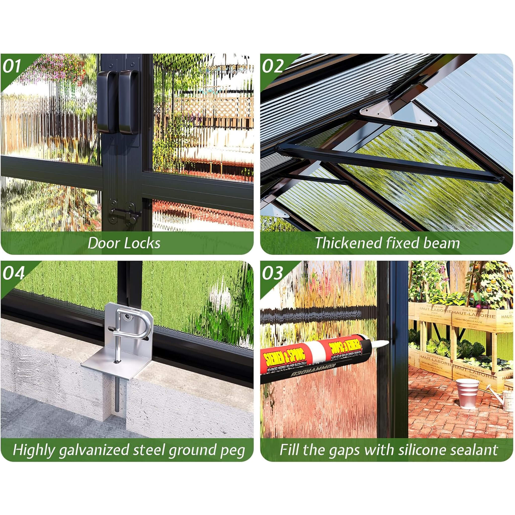 [08X16FT] Premium Polycarbonate Outdoor Walk-In Patio Greenhouse With Double Swing Doors, 4MM
