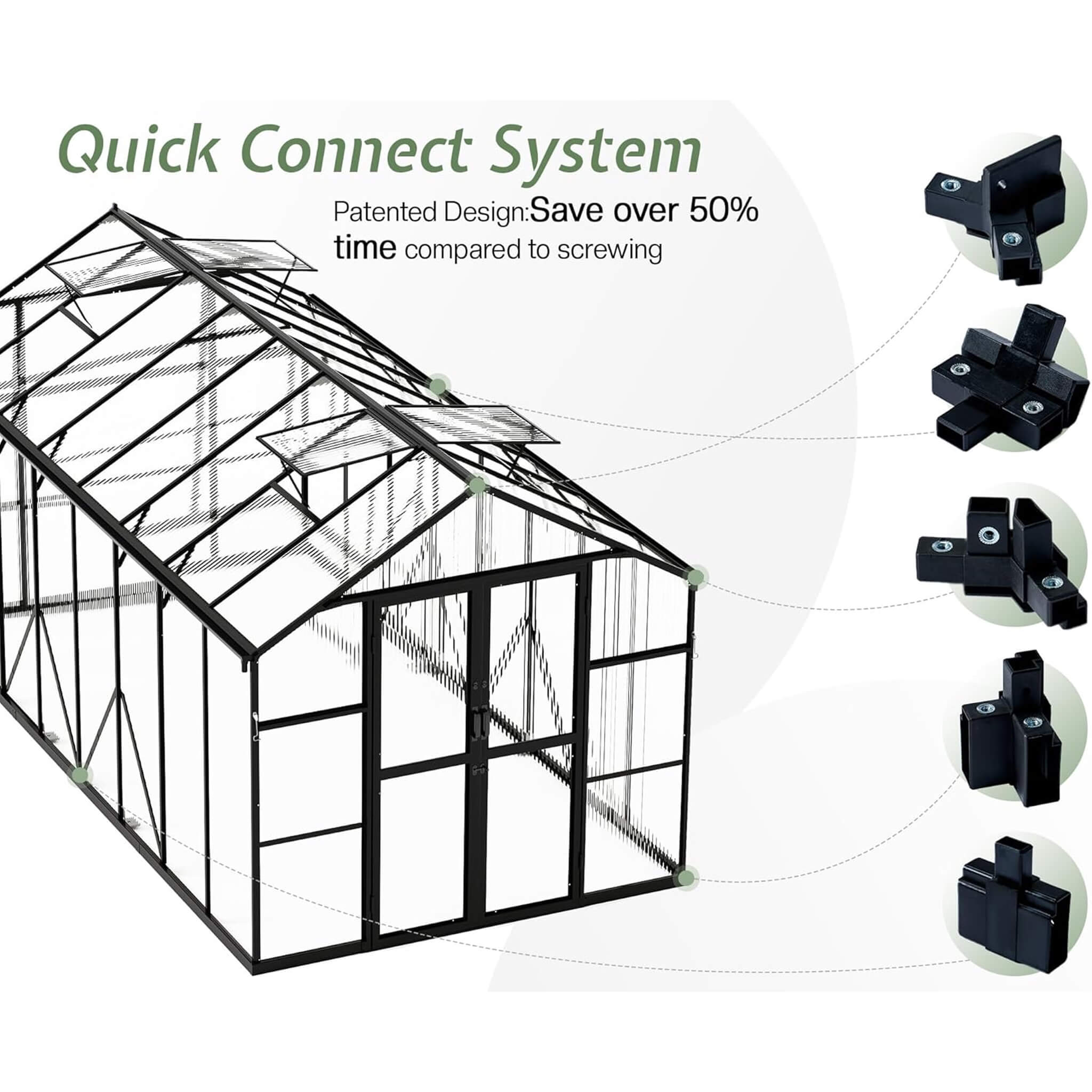 [08X16FT] Premium Polycarbonate Outdoor Walk-In Patio Greenhouse With Double Swing Doors, 4MM