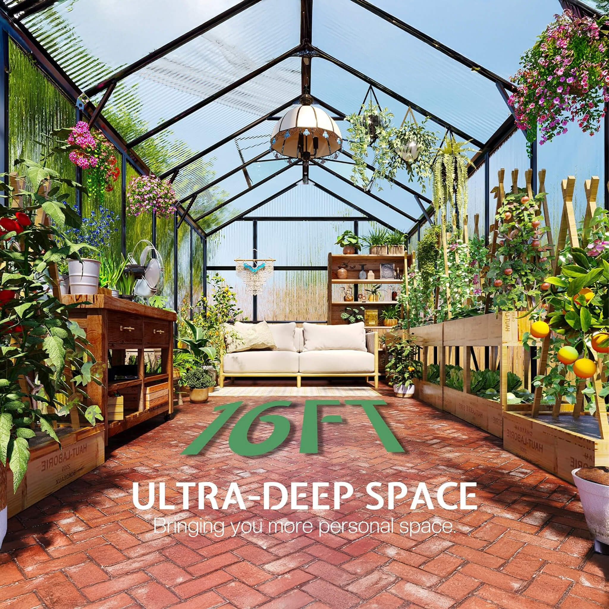 [08X16FT] Premium Polycarbonate Outdoor Walk-In Patio Greenhouse With Double Swing Doors, 4MM