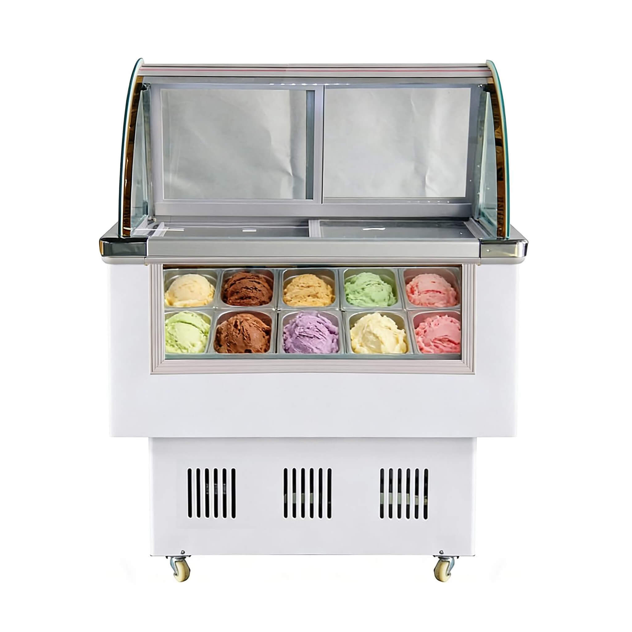 10-Pan 220V Commercial Gelato Display Freezer with LED Lighting