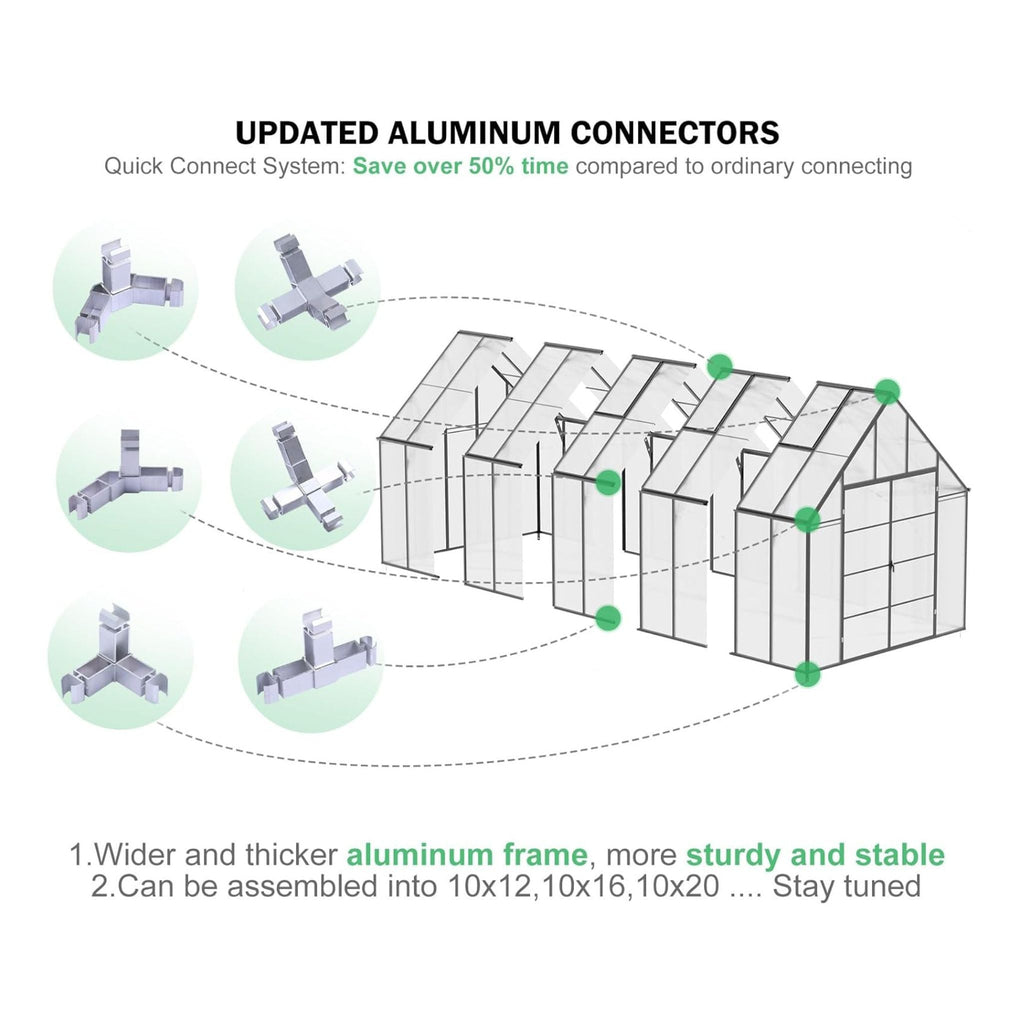 [10X20FT] Extra-Large Heavy-Duty Outdoor Backyard Greenhouse With Adjustable Roof Vents, 4MM