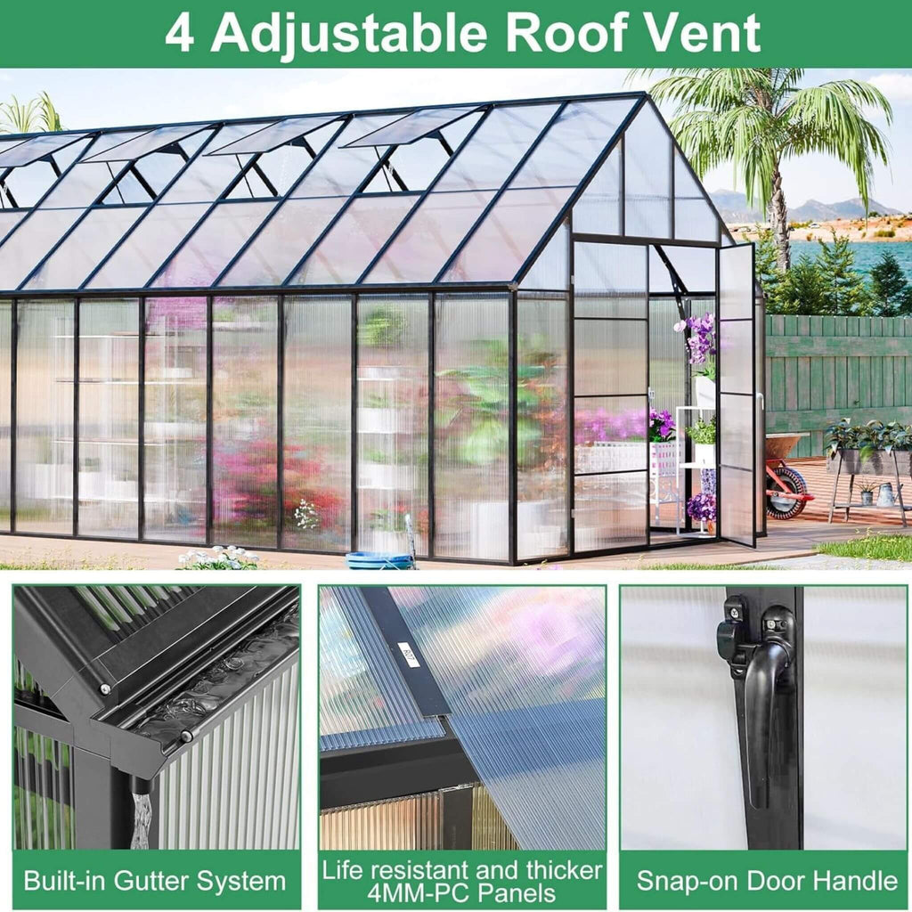 [10X20FT] Extra-Large Heavy-Duty Outdoor Backyard Greenhouse With Adjustable Roof Vents, 4MM