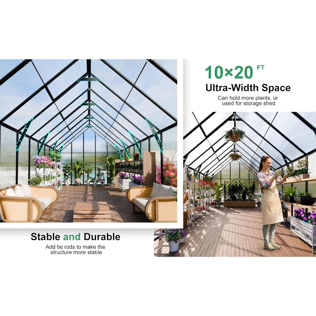 [10X20FT] Extra-Large Heavy-Duty Outdoor Backyard Greenhouse With Adjustable Roof Vents, 4MM