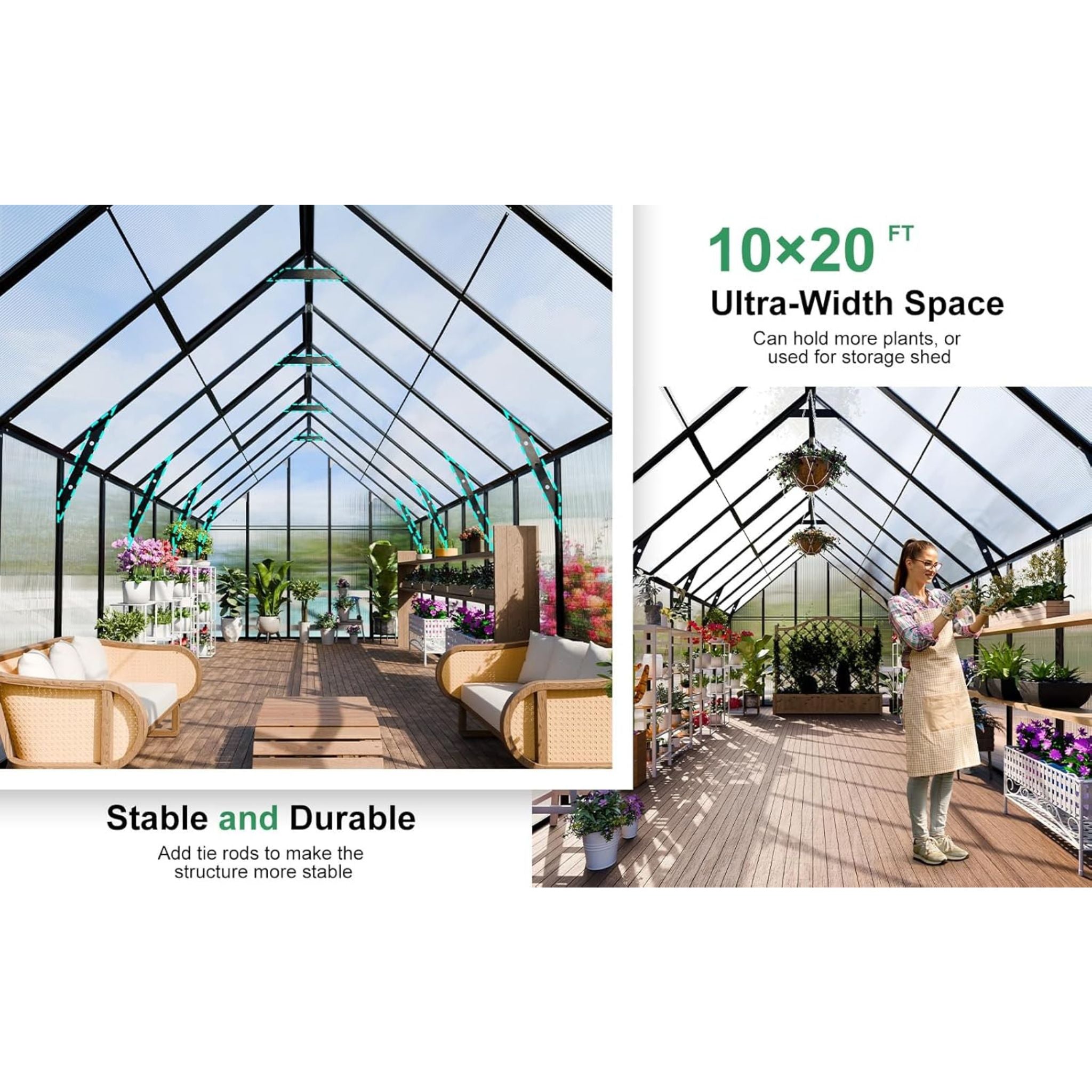 [10X20FT] Extra-Large Heavy-Duty Outdoor Backyard Greenhouse With Adjustable Roof Vents, 4MM