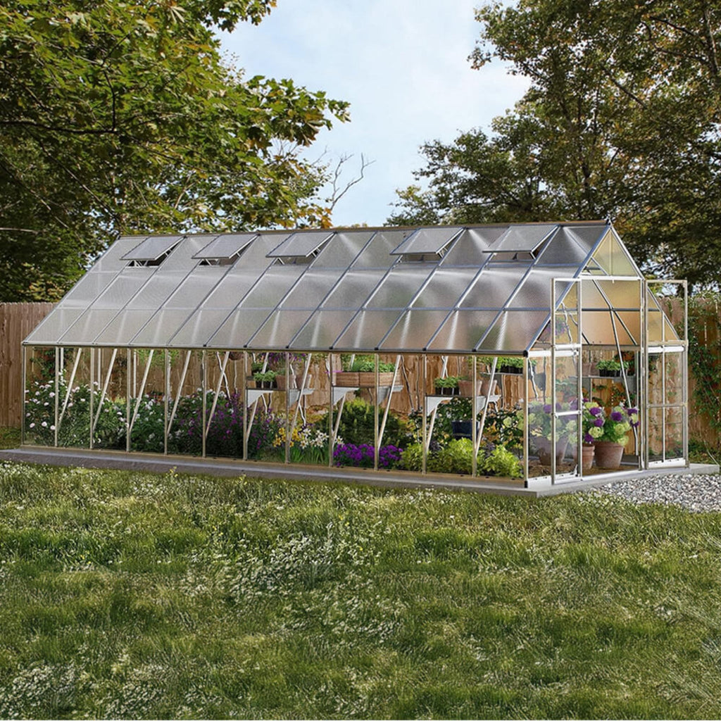 [10X24FT] Premium Heavy-Duty Polycarbonate Walk-In Greenhouse W/ Aluminum Frame & Built-In Gutter System