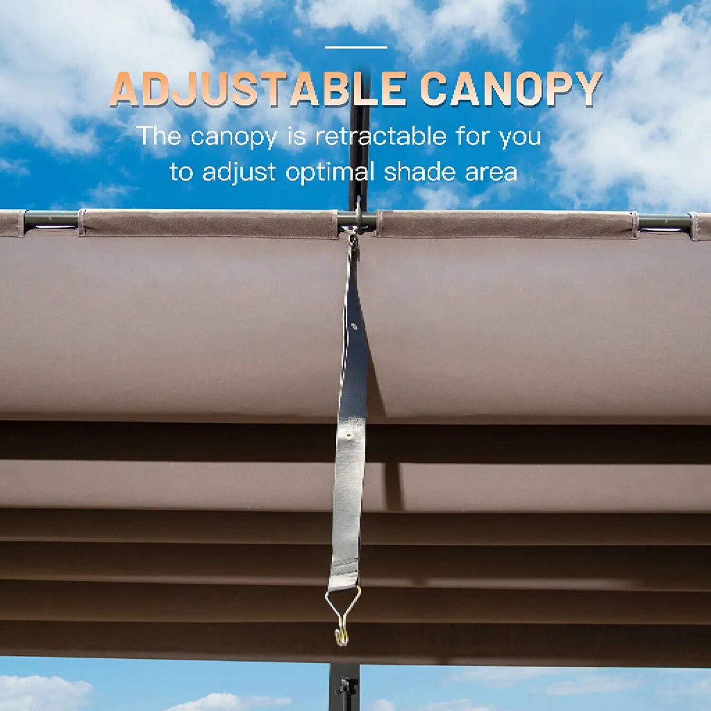 [11X16FT] Outdoor Retractable Backyard Aluminum Metal Pergola Gazebo with Roof