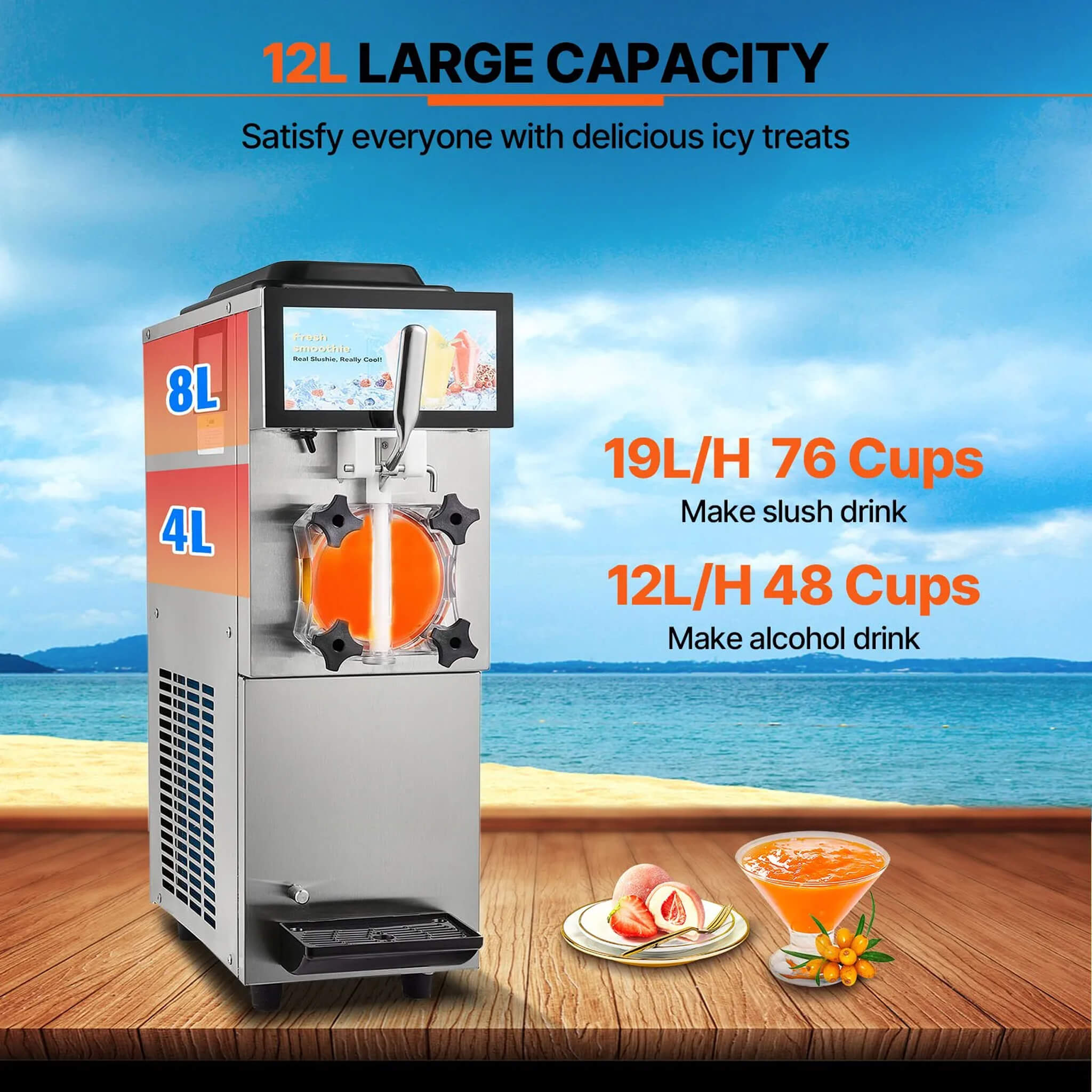 12L Commercial Single Tank Stainless Steel Slushy Machine With Touchscreen