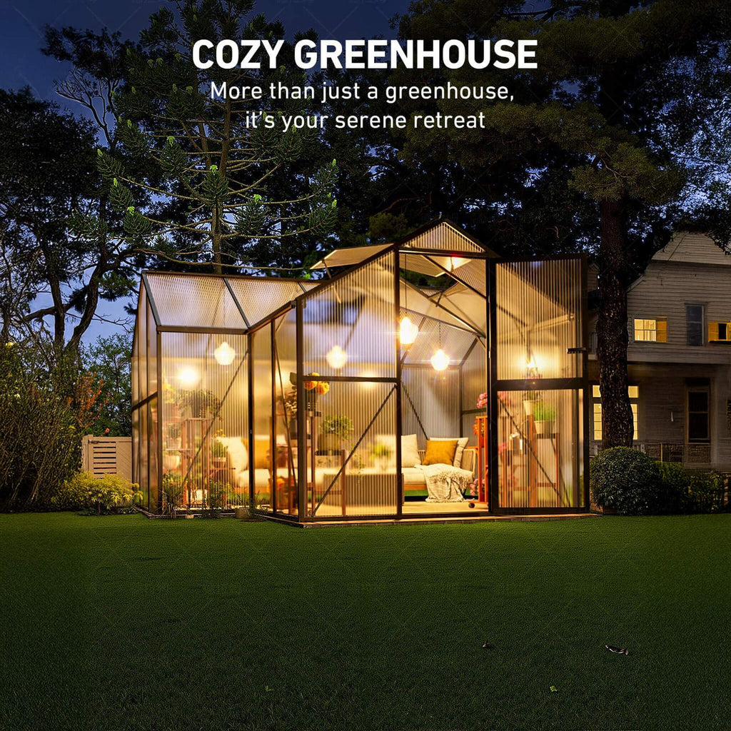 [12X12FT] Premium T-Shape Polycarbonate Greenhouse with UV Protection and Aluminum Frame
