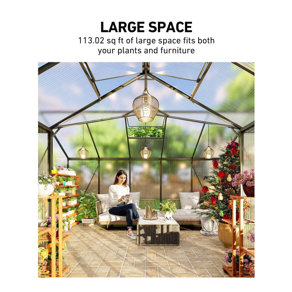 [12X12FT] Premium T-Shape Polycarbonate Greenhouse with UV Protection and Aluminum Frame