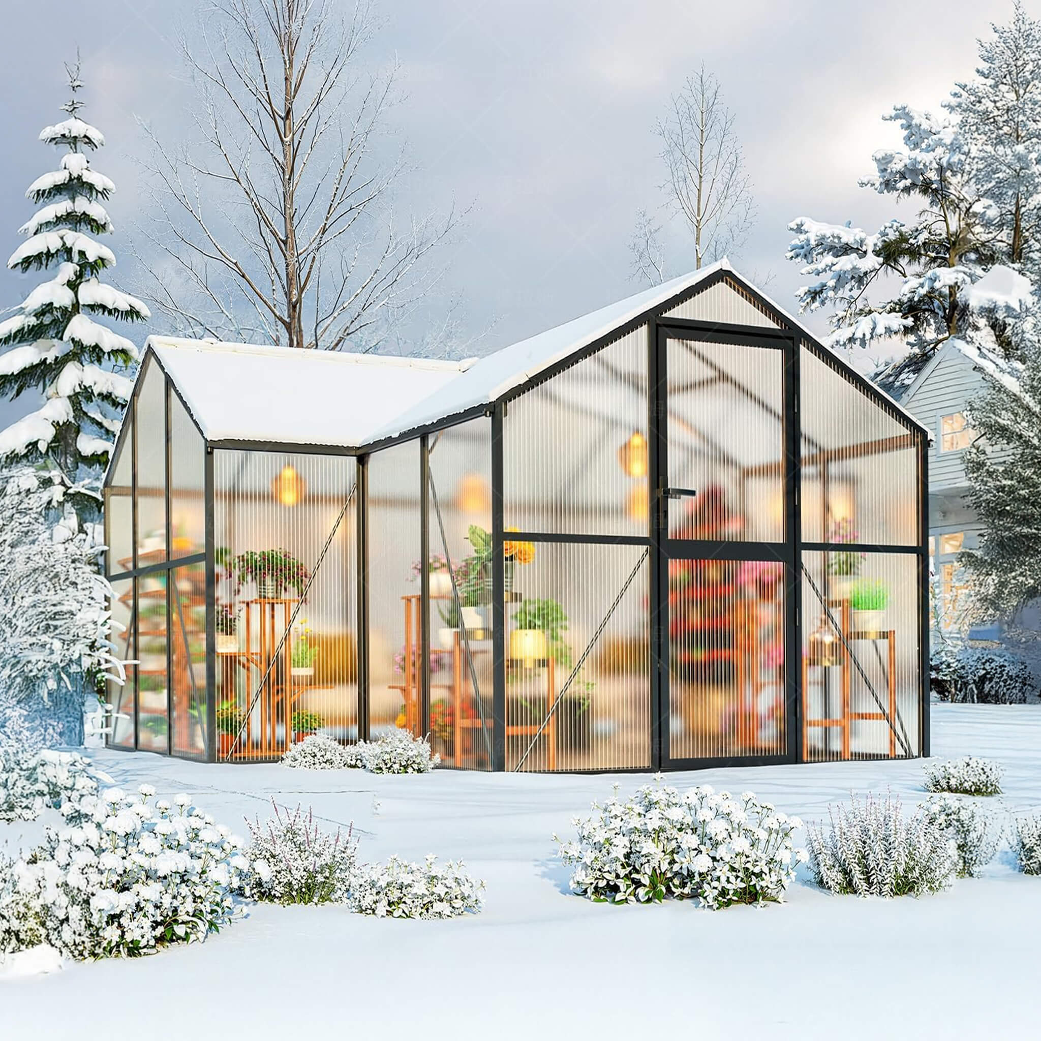 [12X12FT] Premium T-Shape Polycarbonate Greenhouse with UV Protection and Aluminum Frame