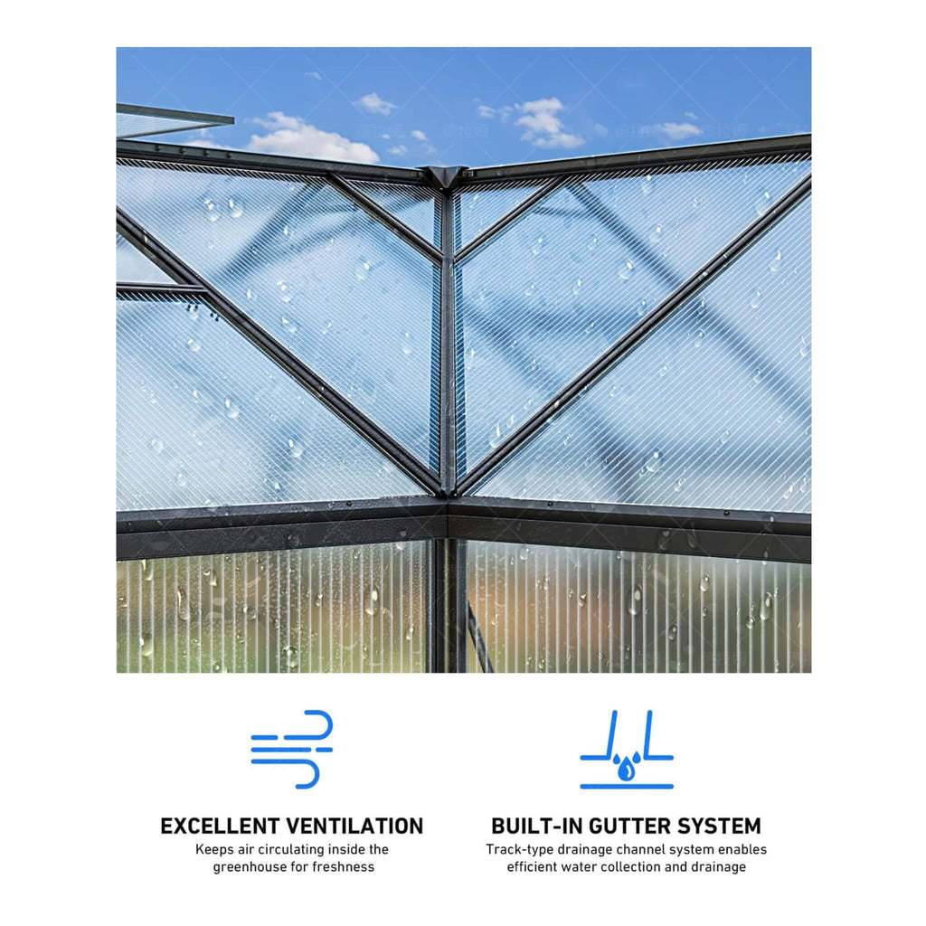 [12X12FT] Premium T-Shape Polycarbonate Greenhouse with UV Protection and Aluminum Frame
