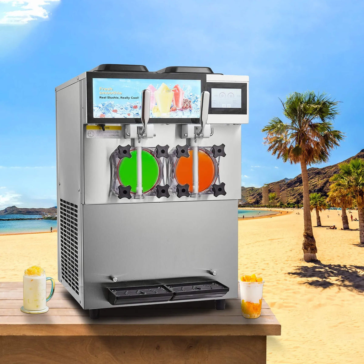 24L Commercial Double Cylinder Stainless Steel Slushy Machine With Touchscreen