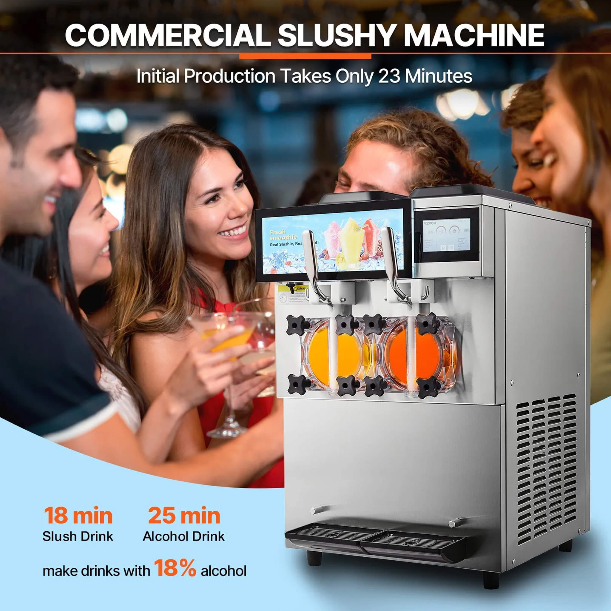 24L Commercial Double Cylinder Stainless Steel Slushy Machine With Touchscreen