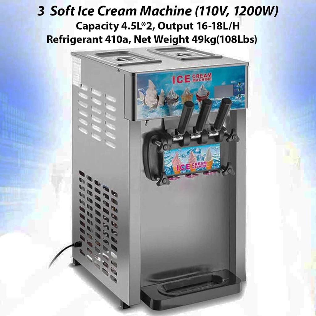 3-Flavor 9L Commercial 1200W Countertop Soft Serve Machine