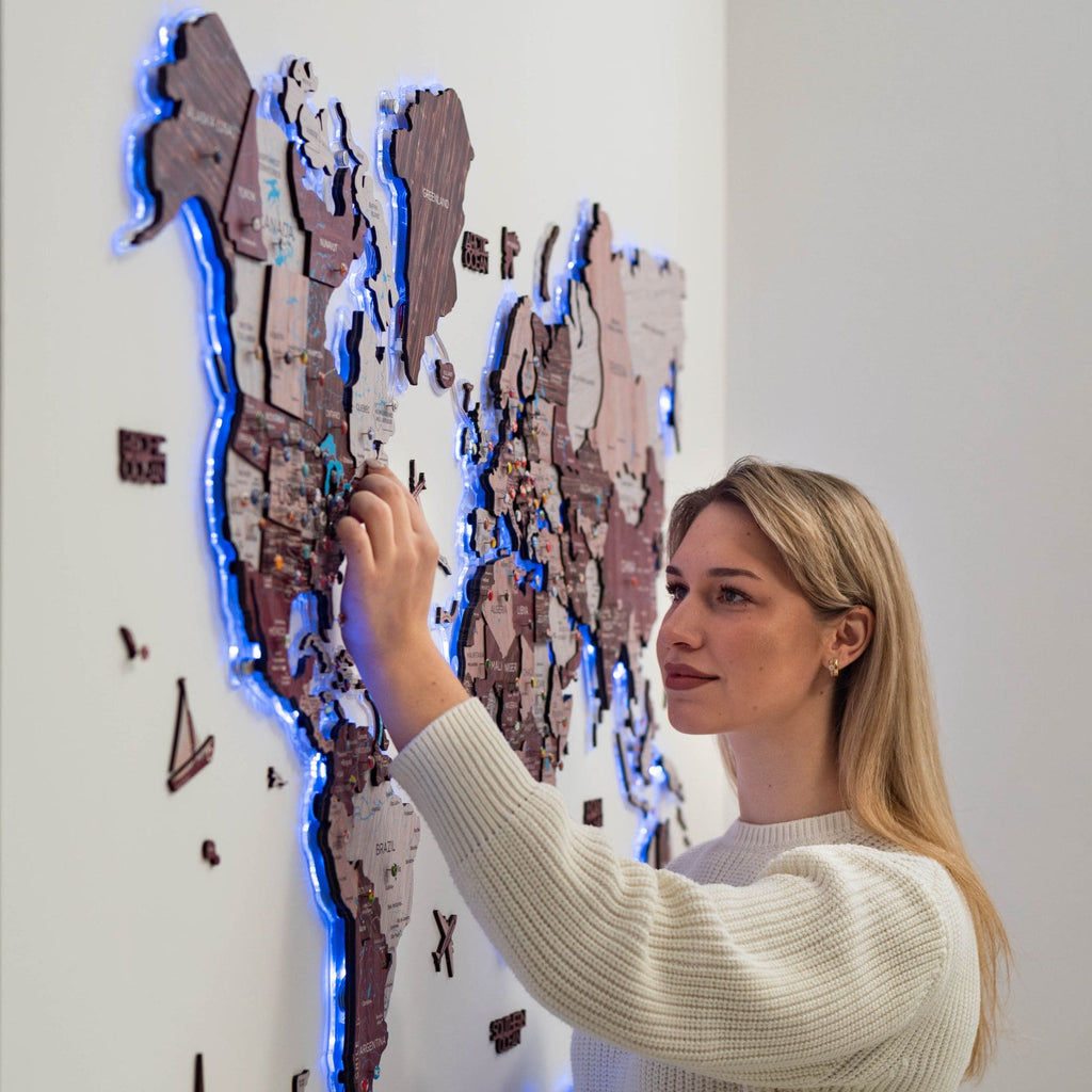 3D Luminous LED Colored World Map