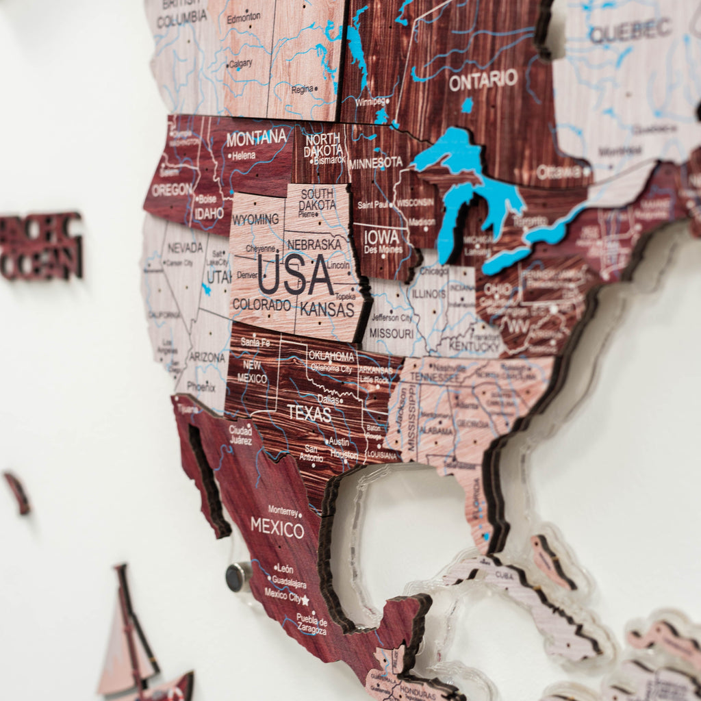 3D Luminous LED Colored World Map