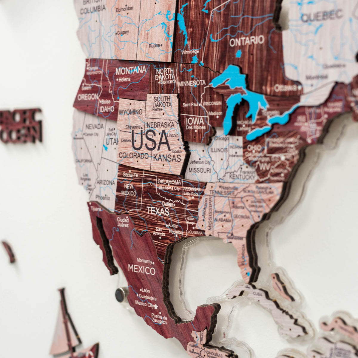 3D Luminous LED Colored World Map