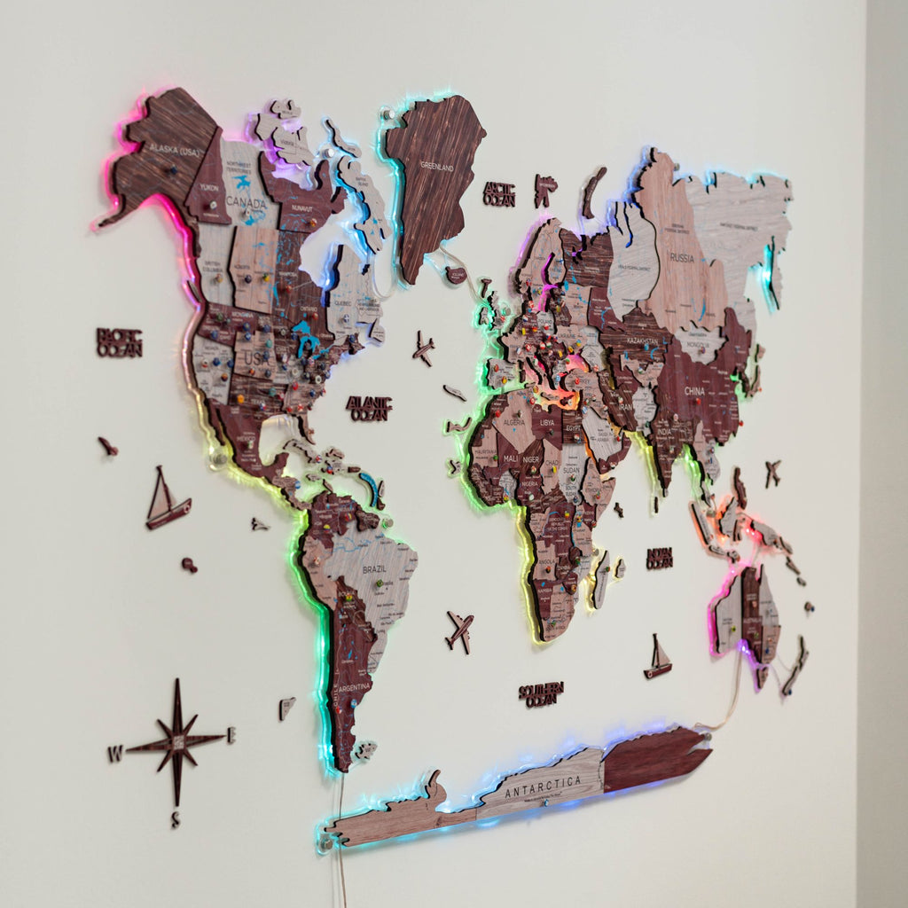 3D Luminous LED Colored World Map