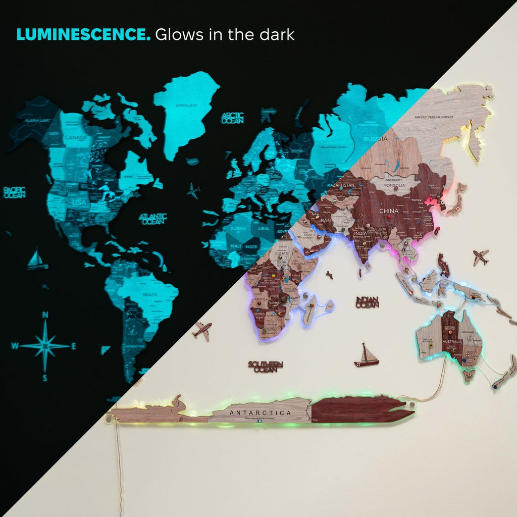 3D Luminous LED Colored World Map