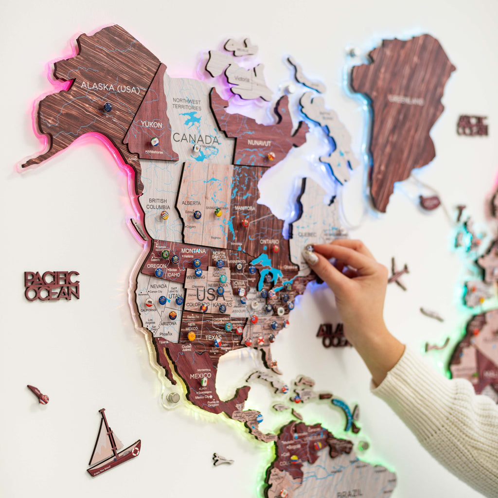 3D Luminous LED Colored World Map