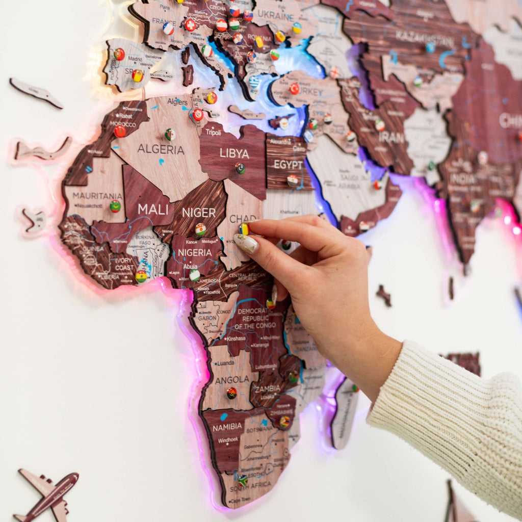 3D Luminous LED Colored World Map