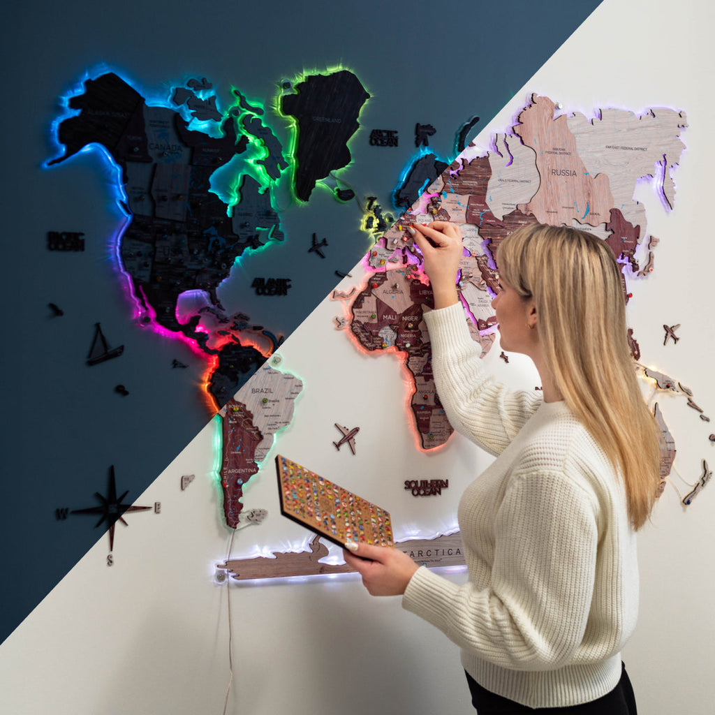3D Luminous LED Colored World Map