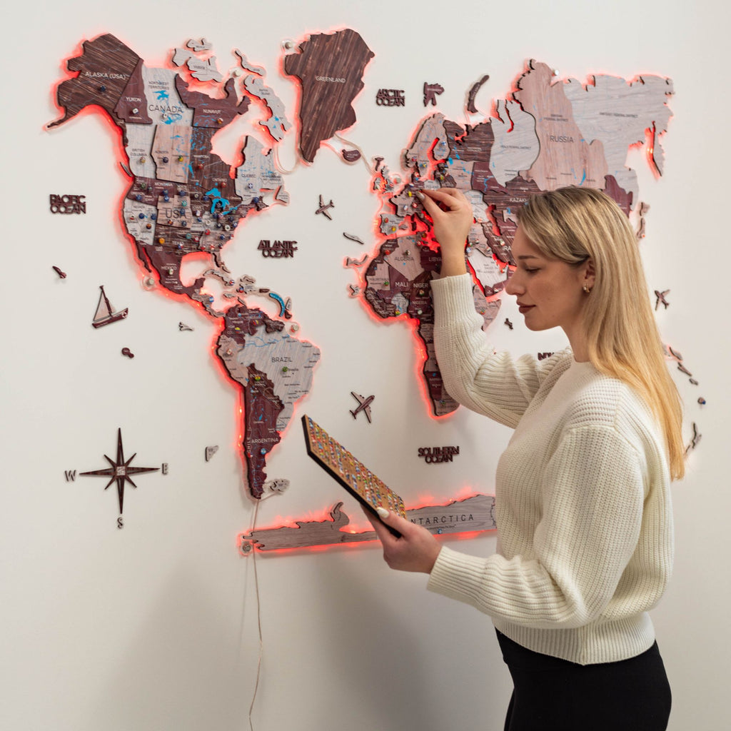 3D Luminous LED Colored World Map