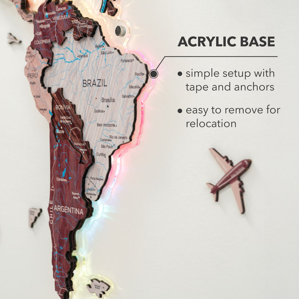 3D Luminous LED Colored World Map