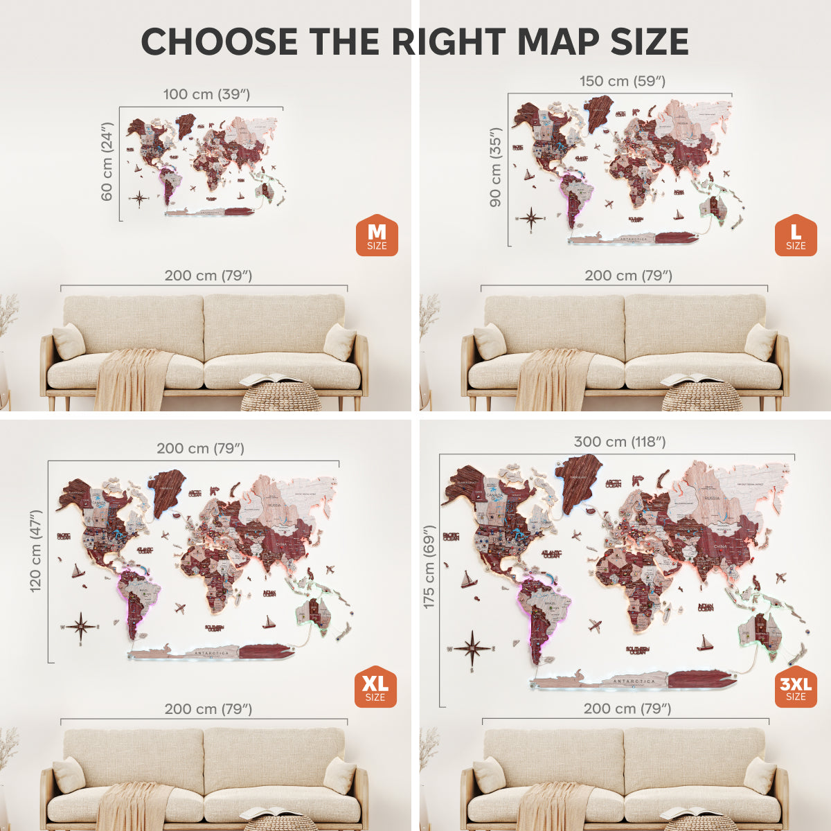 3D Luminous LED Colored World Map