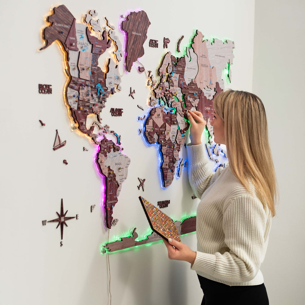 3D Luminous LED Colored World Map