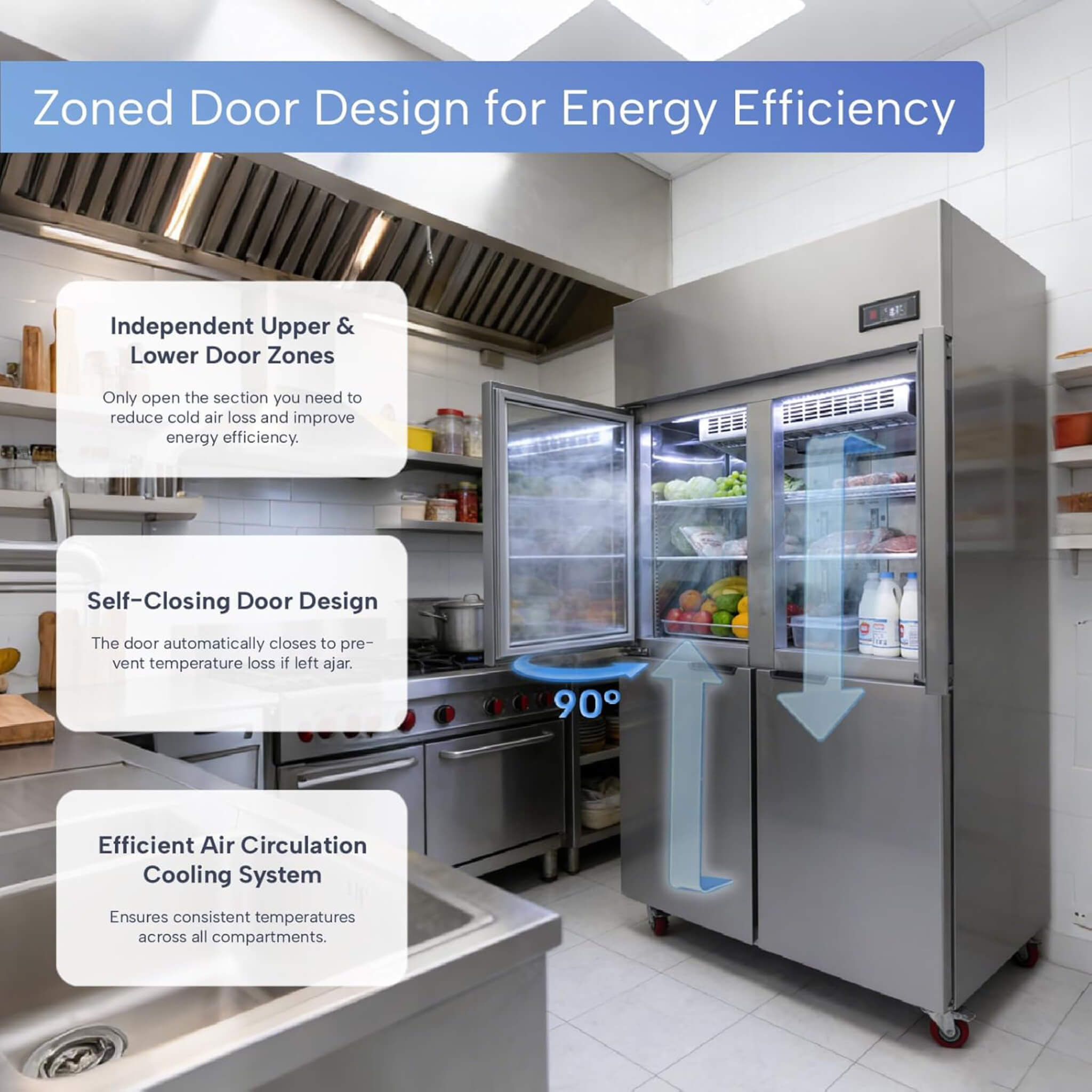 48-Inch Commercial 33 Cu. Ft. Stainless Steel Reach-In Refrigerator with Four Split Doors