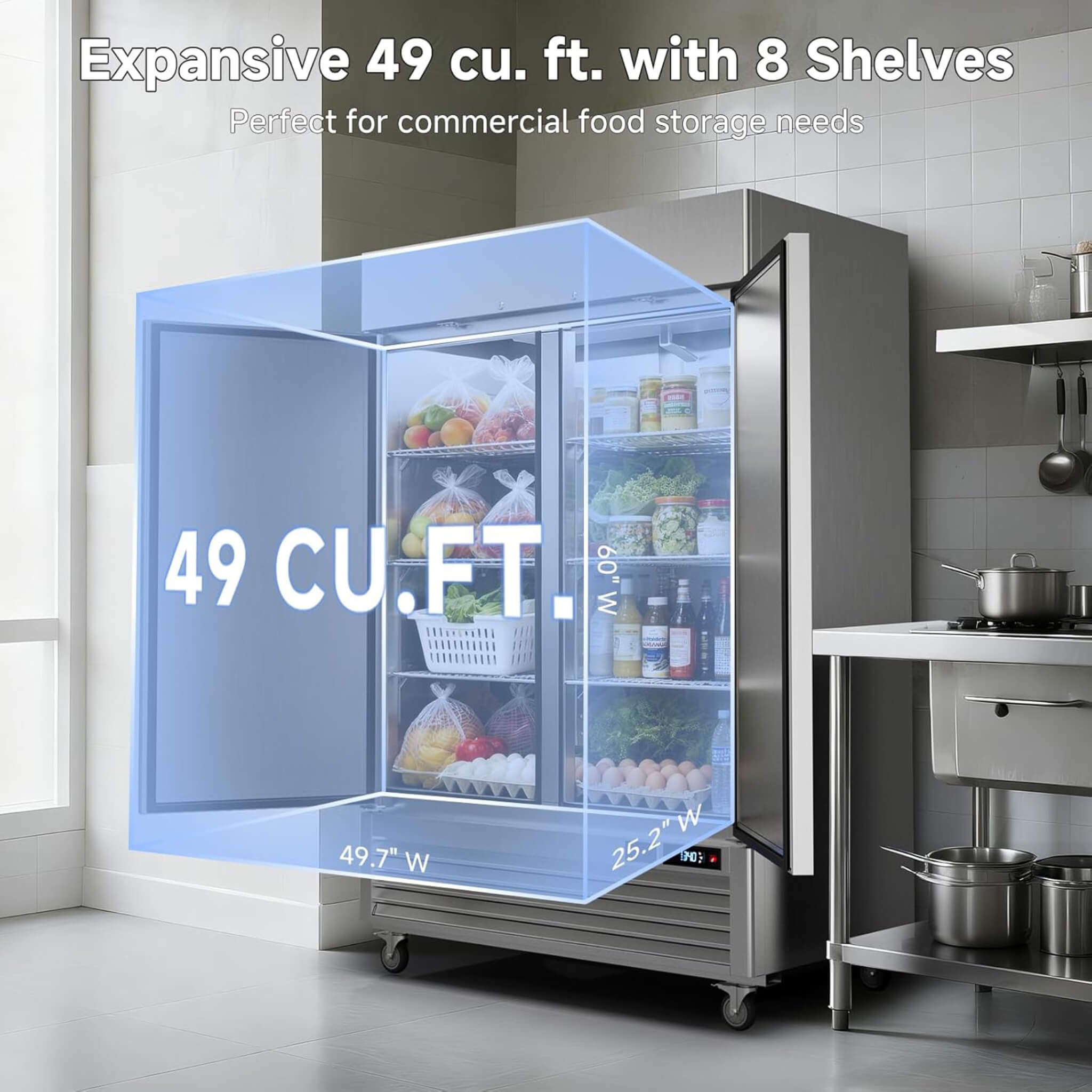 54-Inch Commercial 49 Cu. Ft. 2-Door Wi-Fi Refrigerator with Smart App Control