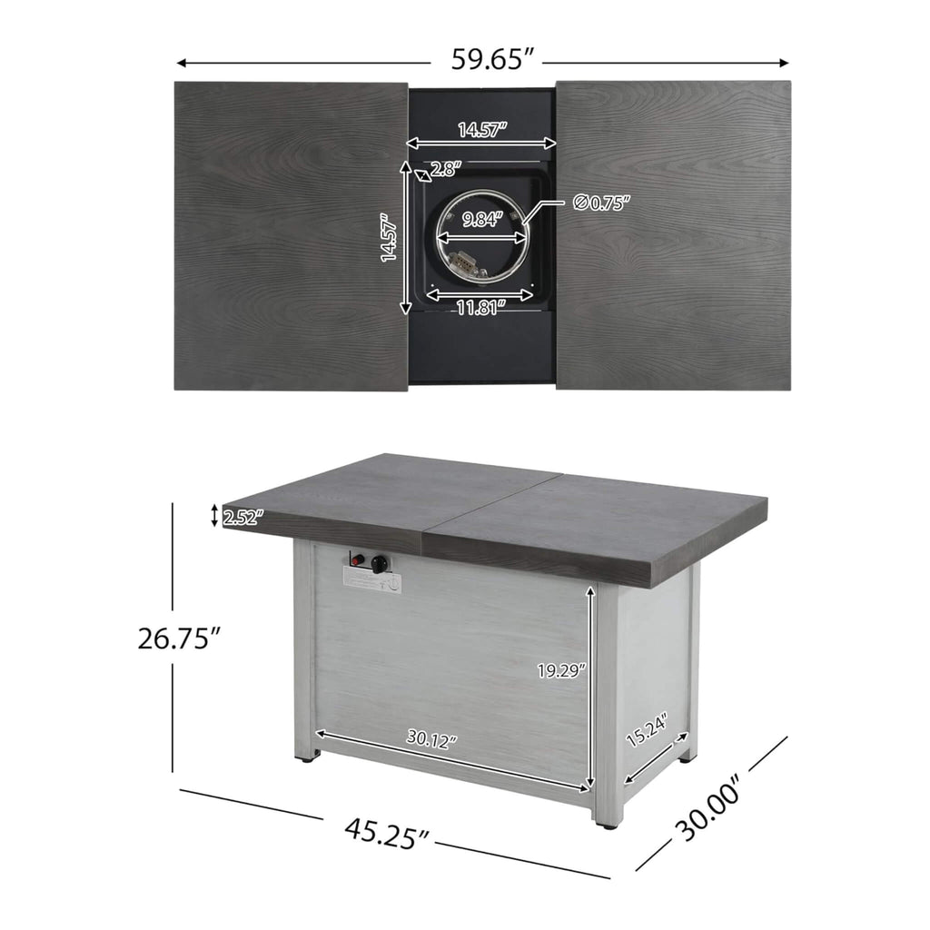 59-Inch 50K BTU Propane Fire Pit Table With Extendable Top