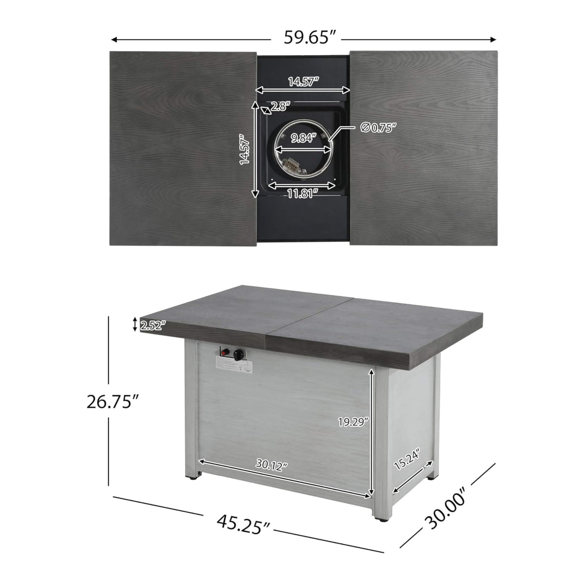 59-Inch 50K BTU Propane Fire Pit Table With Extendable Top