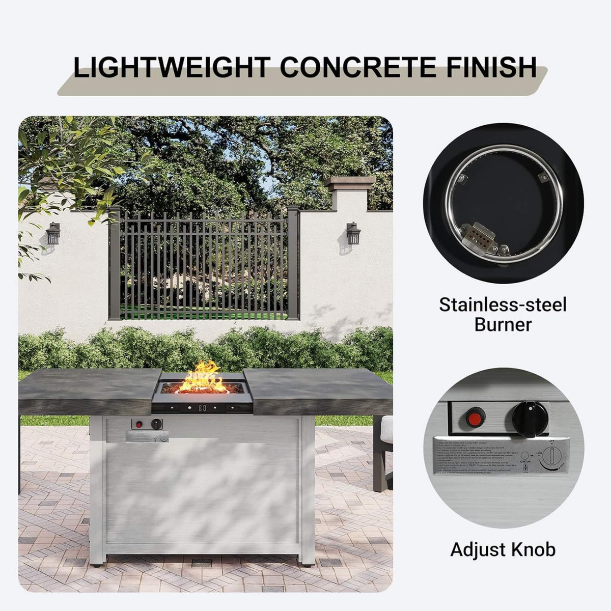 59-Inch 50K BTU Propane Fire Pit Table With Extendable Top