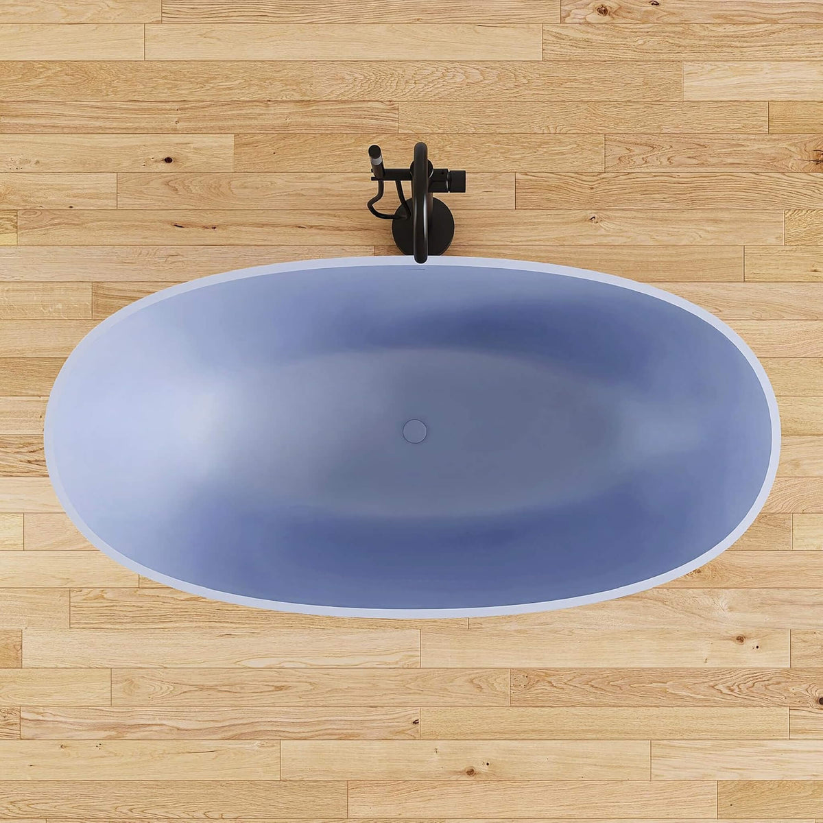 Freestanding Modern Oval Stone Resin Soaking Tub With Overflow Drain 61x29.5 in