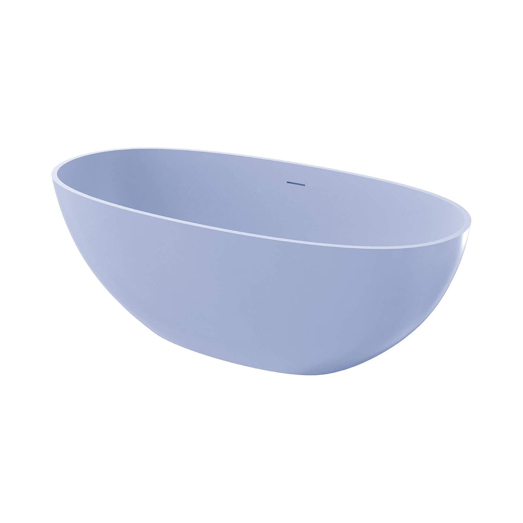 Freestanding Modern Oval Stone Resin Soaking Tub With Overflow Drain 61x29.5 in
