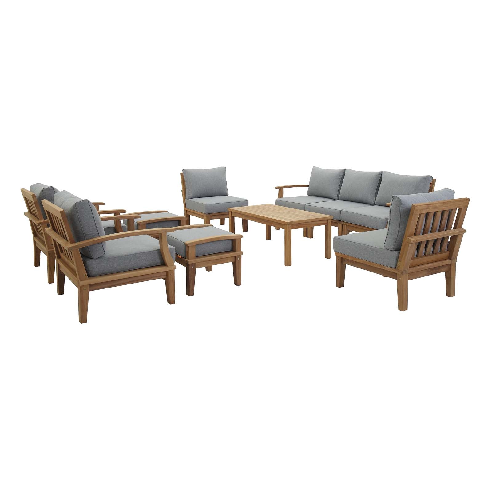 Marina 10-Piece Teak Patio Furniture Set with Grey Cushions