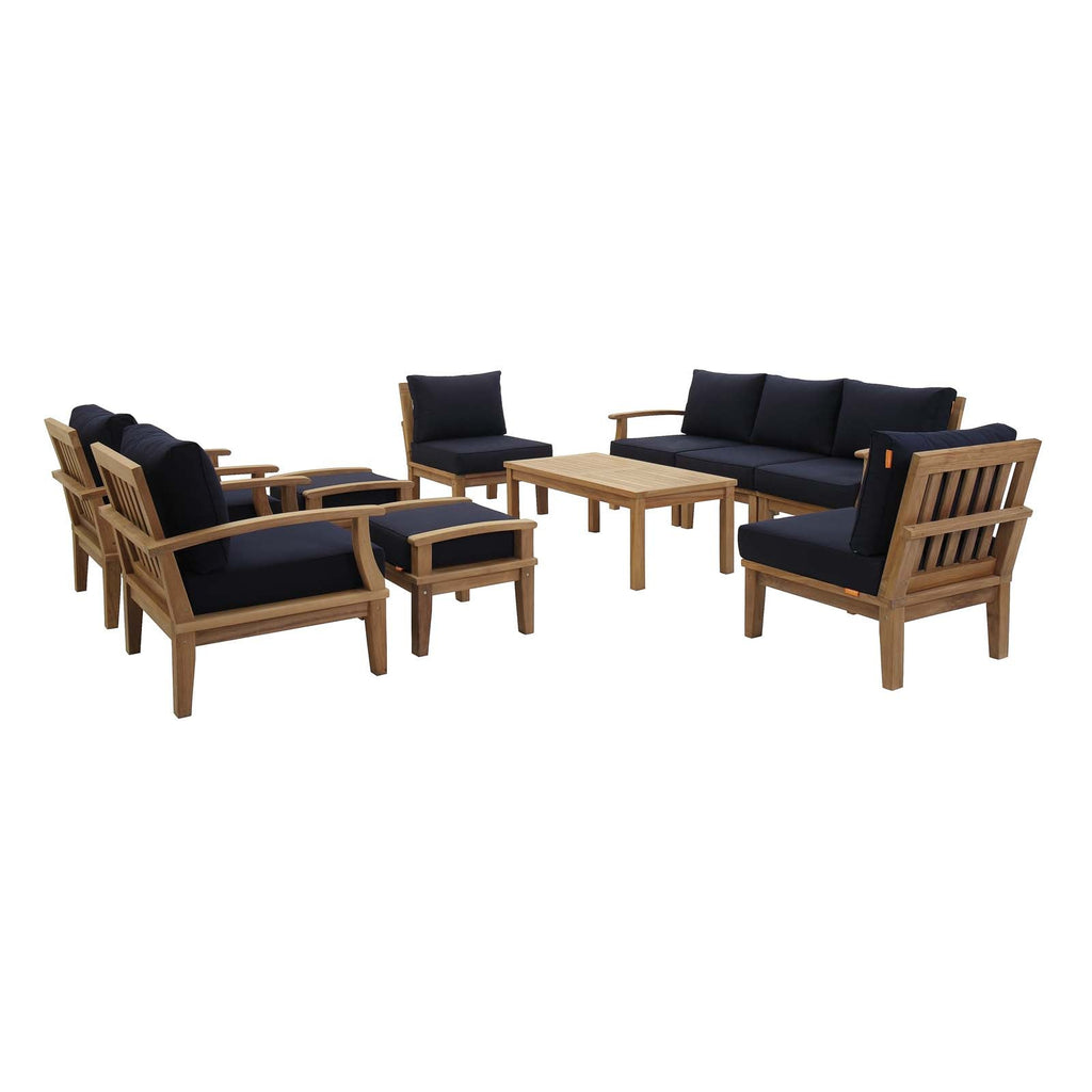 Marina 10-Piece Outdoor Patio Set with Navy Cushions