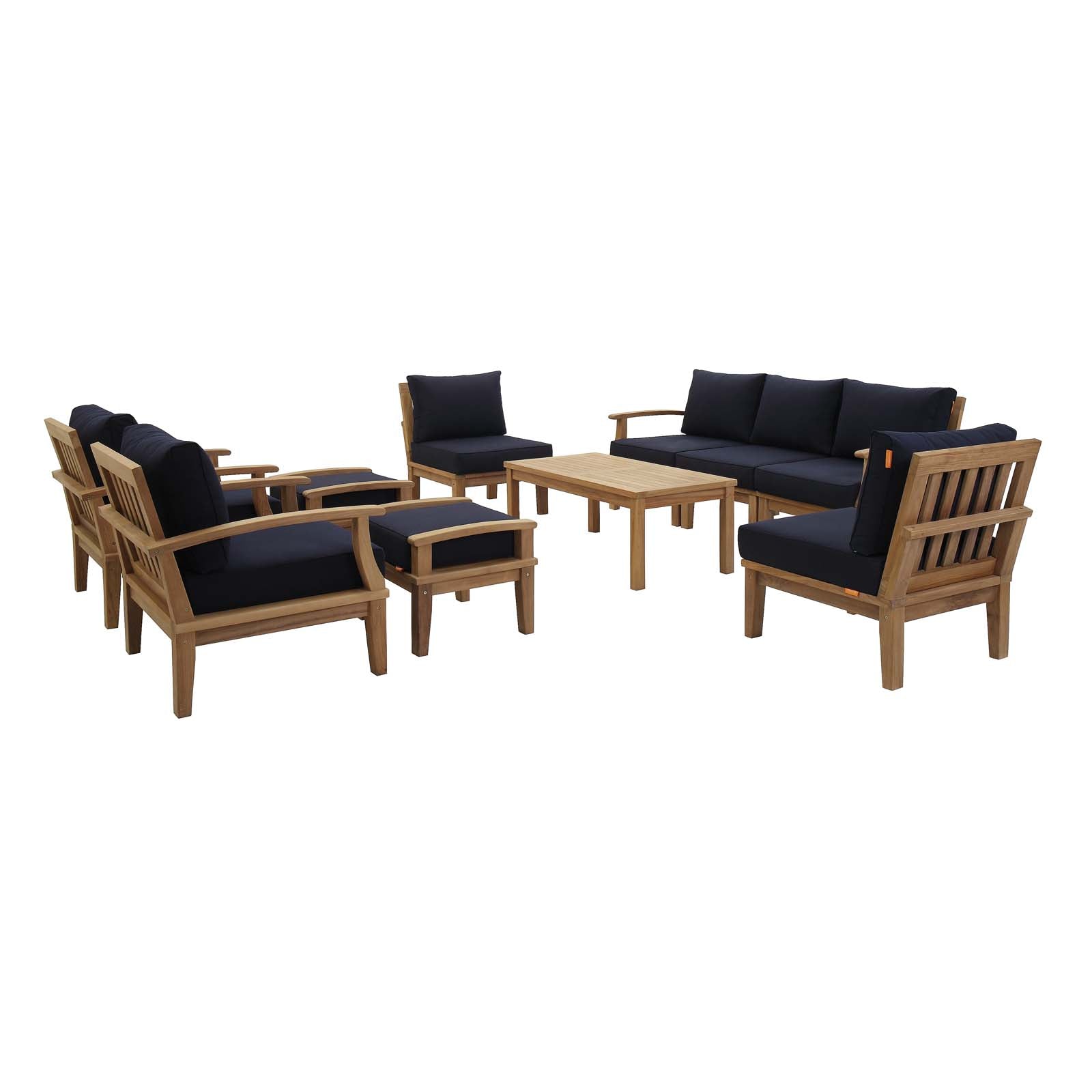Marina 10-Piece Outdoor Patio Set with Navy Cushions