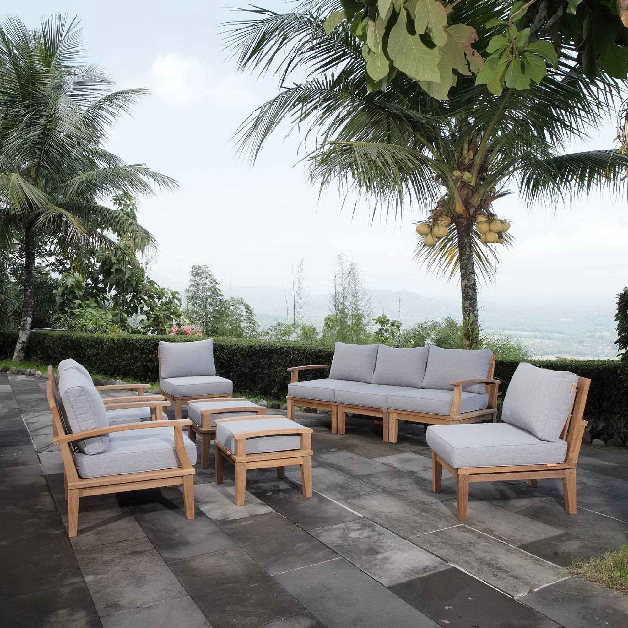 Marina 9-Piece Outdoor Teak Lounge Set - by Modway