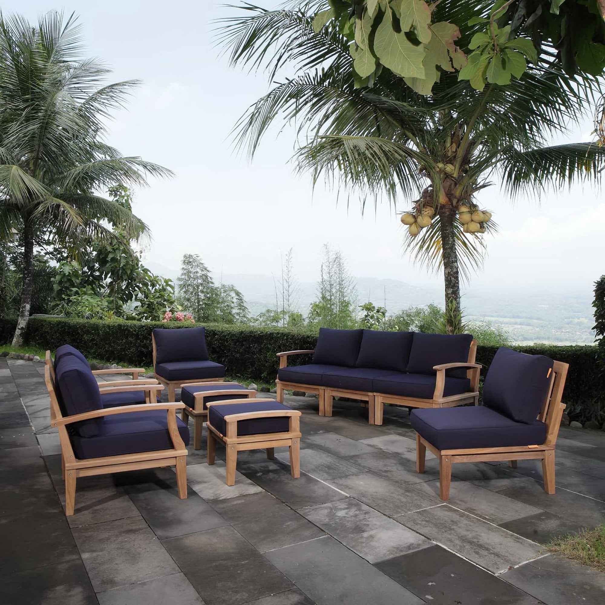 Marina 9-Piece Outdoor Teak Lounge Set - by Modway