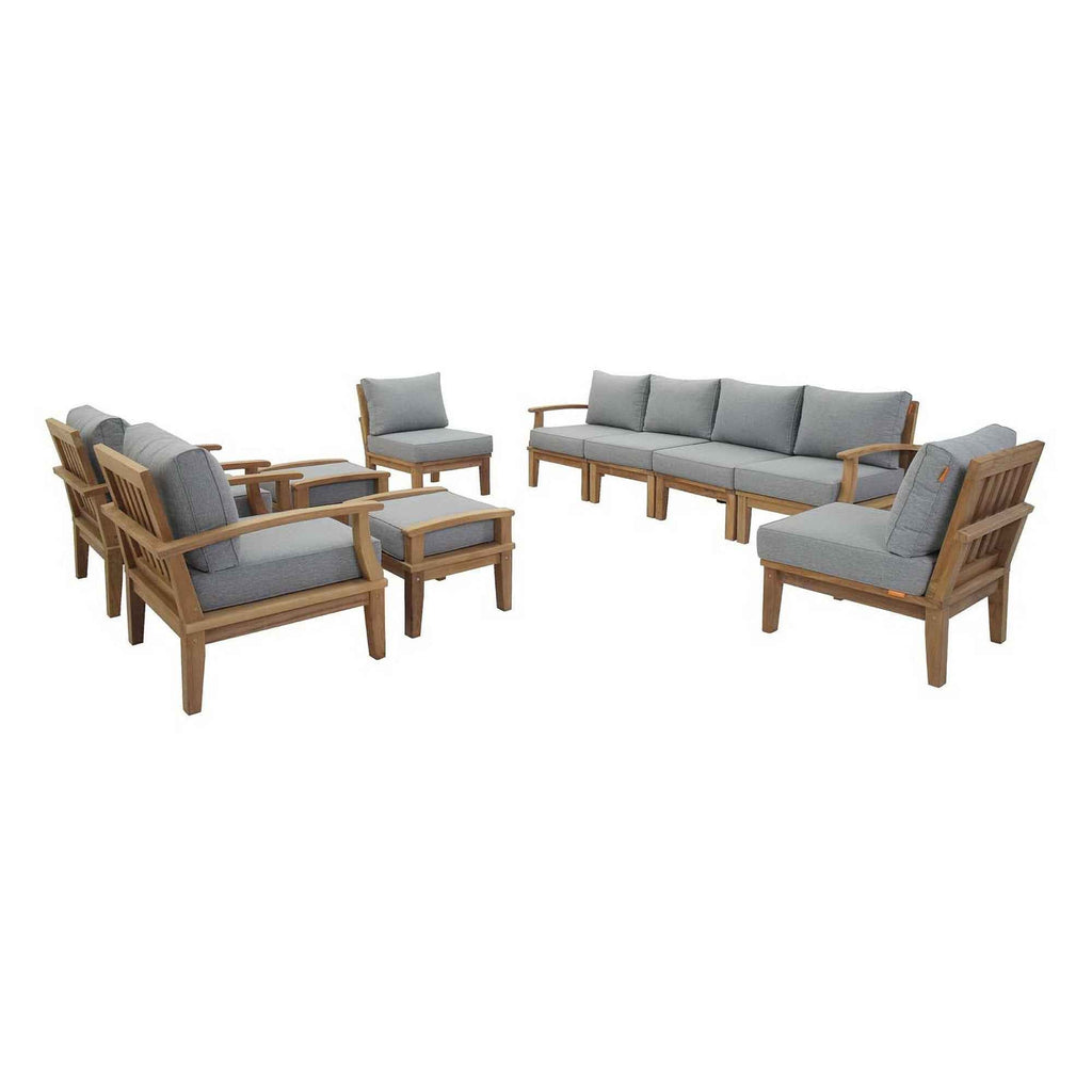 Marina 10-Piece Teak Outdoor Patio Set - Grey Finish