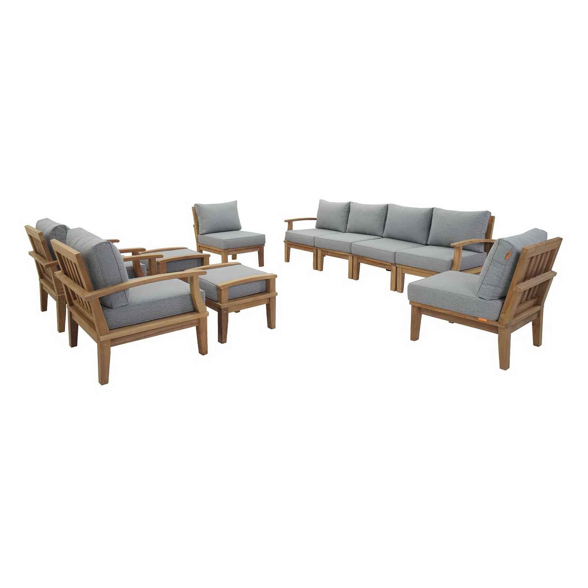 Marina 10-Piece Teak Outdoor Patio Set - Grey Finish