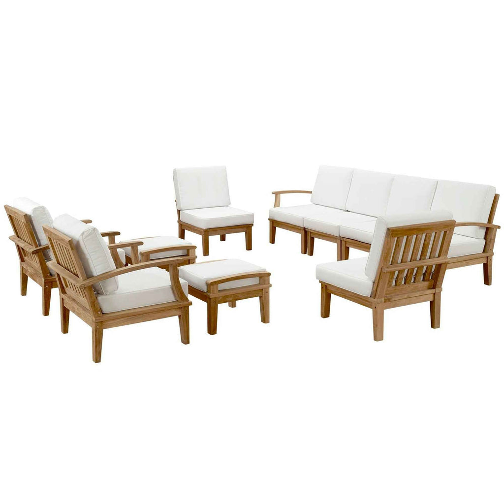 Marina Outdoor 10-Piece Teak Patio Set with White Cushions