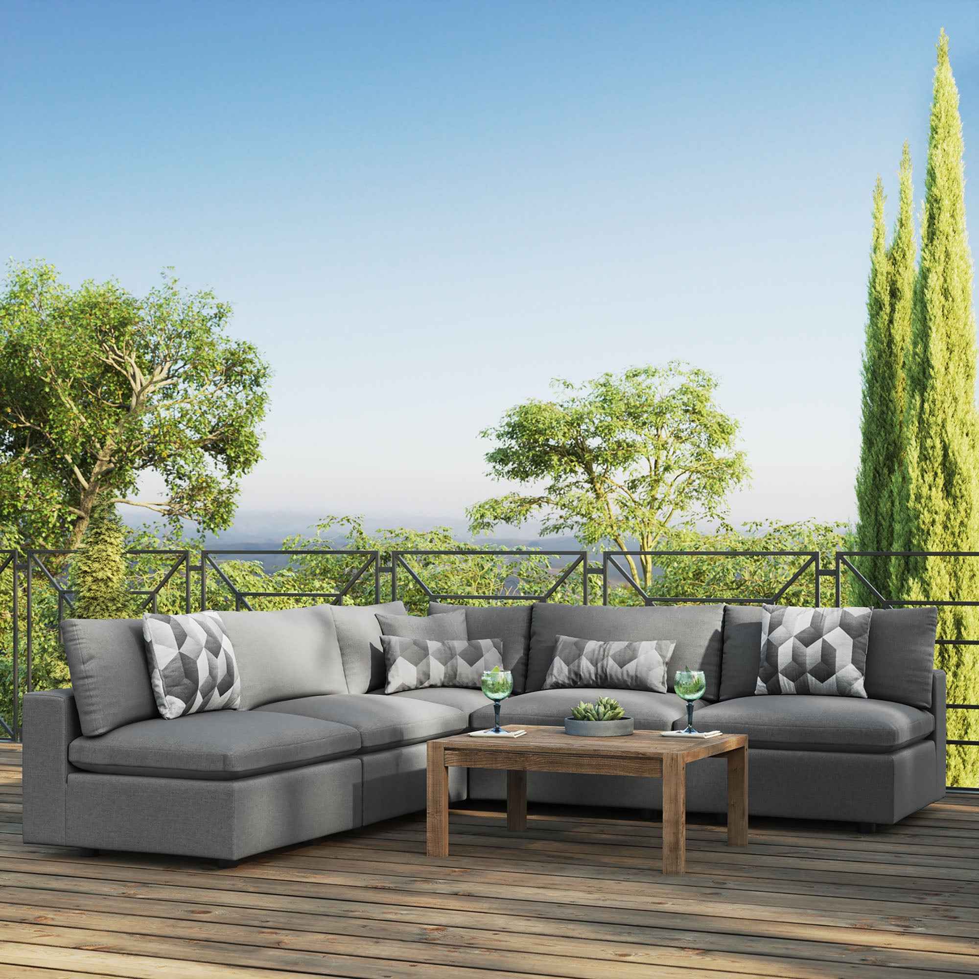 Outdoor Sectional Sofa Set by Modway – Stylish 5-Piece Furniture for Patios
