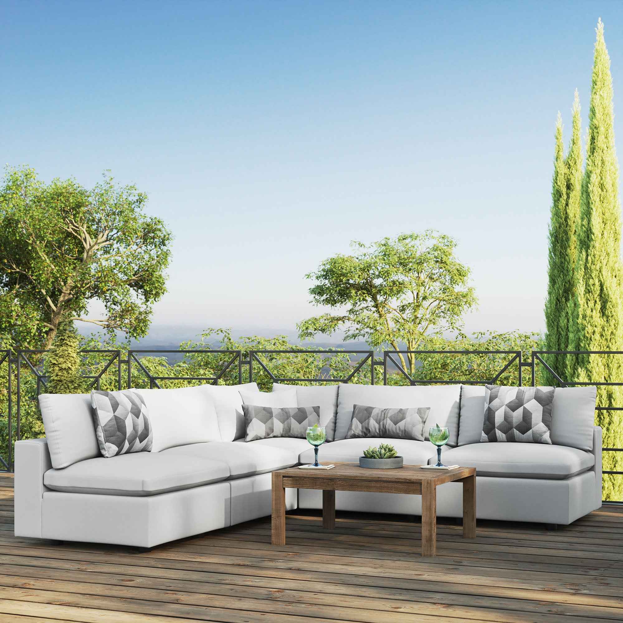 Outdoor Sectional Sofa Set by Modway – Stylish 5-Piece Furniture for Patios